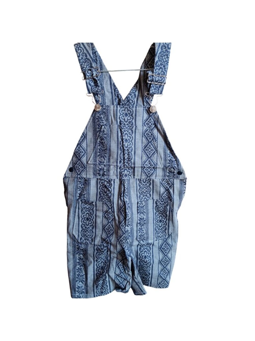 True Vintage 1960's Denim Overalls Geometric Romper Shorts Handmade Deadstock